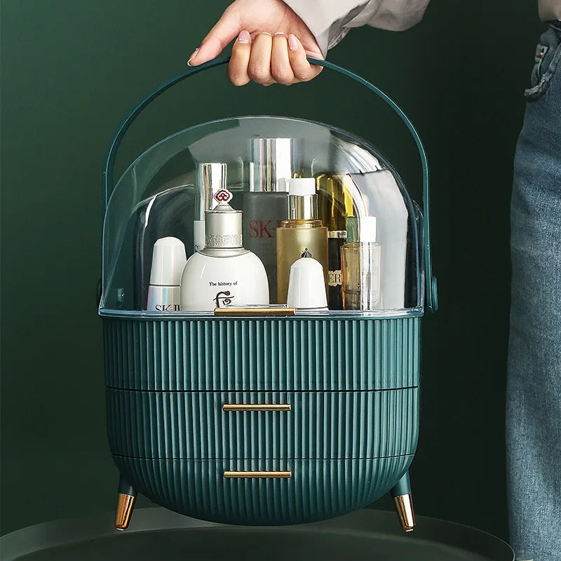 FloraGlow Deluxe Makeup Organizer – Elegant Vanity Storage with Dust-Proof Display