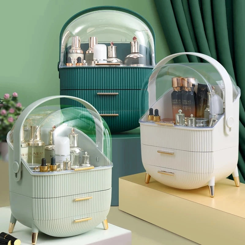 FloraGlow Deluxe Makeup Organizer – Elegant Vanity Storage with Dust-Proof Display