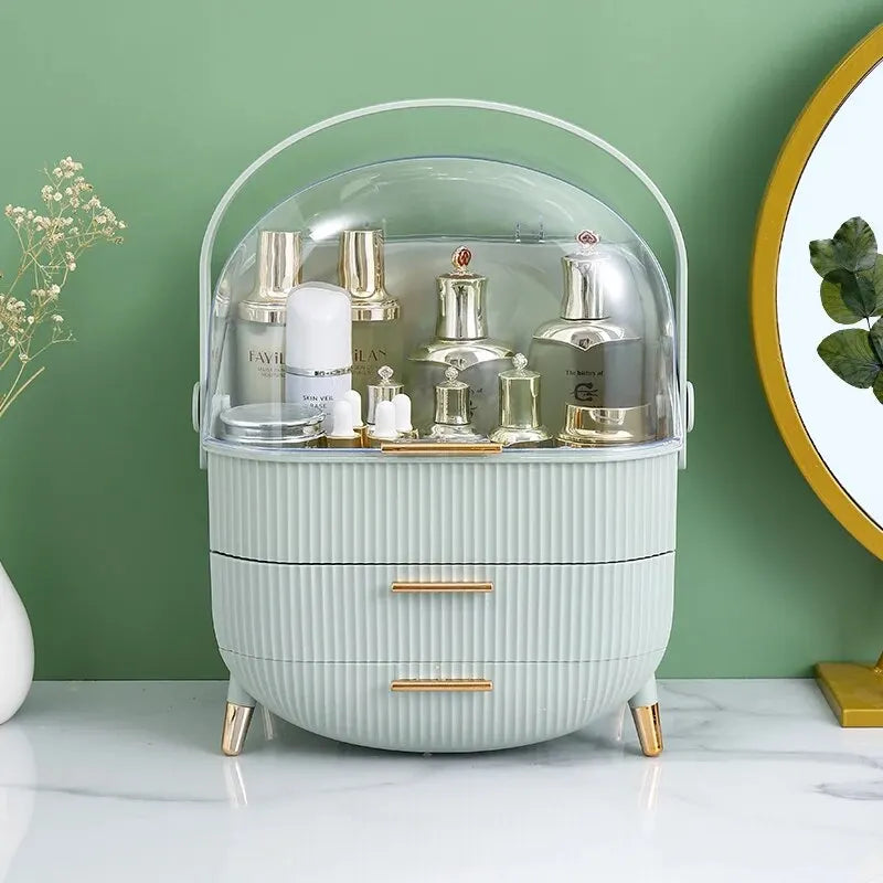 FloraGlow Deluxe Makeup Organizer – Elegant Vanity Storage with Dust-Proof Display